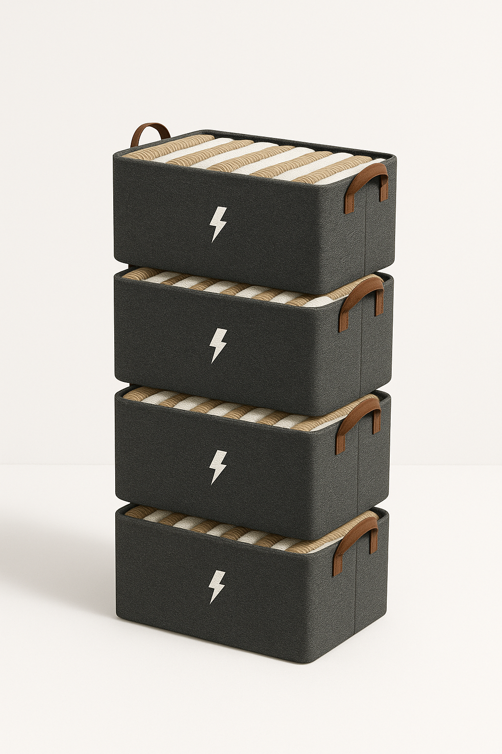 Hustler 4 Pcs Wardrobe Organizer with Metal Frame | Fabric Storage Baskets with Handles for Clothes, Pants, Jeans & Sweaters | Durable Rectangle Shelf Organizers – Grey