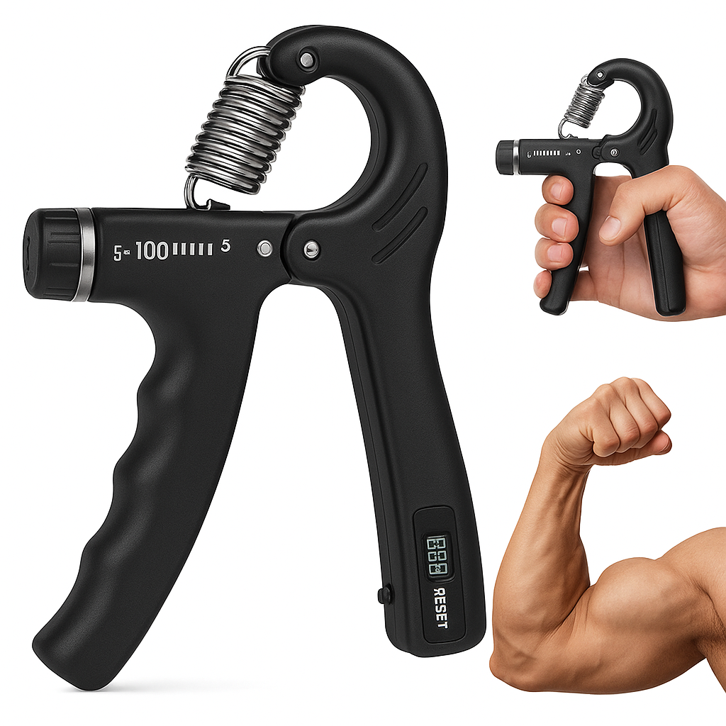 Hustler Adjustable Hand Gripper (5kg–100kg) | Heavy-Duty Metal Gripper with Counter | Grip Strength Trainer for Power & Endurance (Grey & Black)