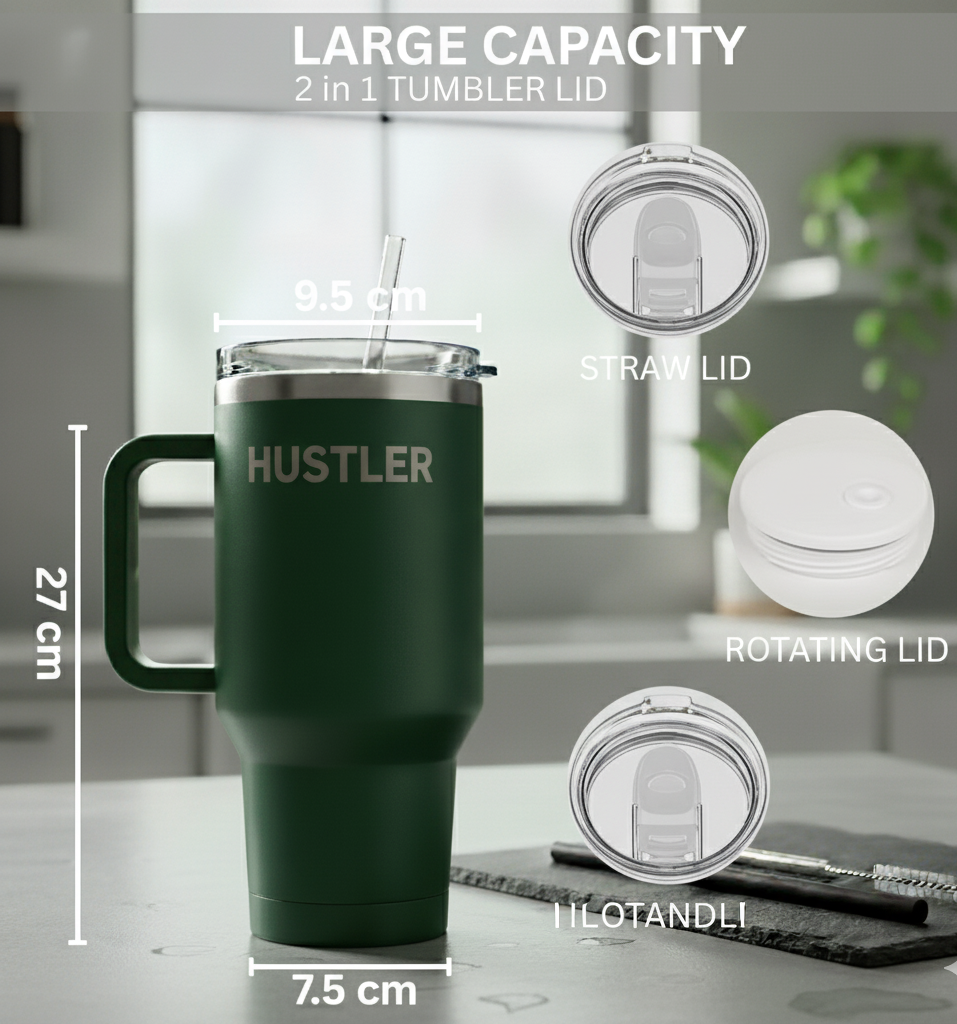 Hustler Warrior 40oz Tumbler with Lid & Straw | Stainless Steel Vacuum Insulated Cup for Water, Coffee & Iced Drinks | Gym, Office & Travel Bottle – Rose (1200ml/40oz)
